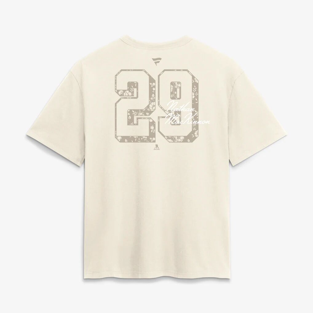 Nathan MacKinnon Colorado Avalanche Women's Cream Fashion Name & Number T-Shirt