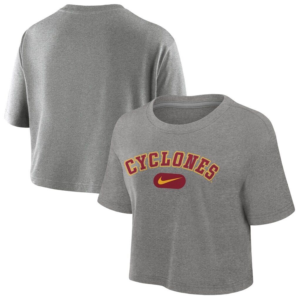 Iowa State Cyclones Nike Women's Dri-FIT Cropped T-Shirt - Heather Gray