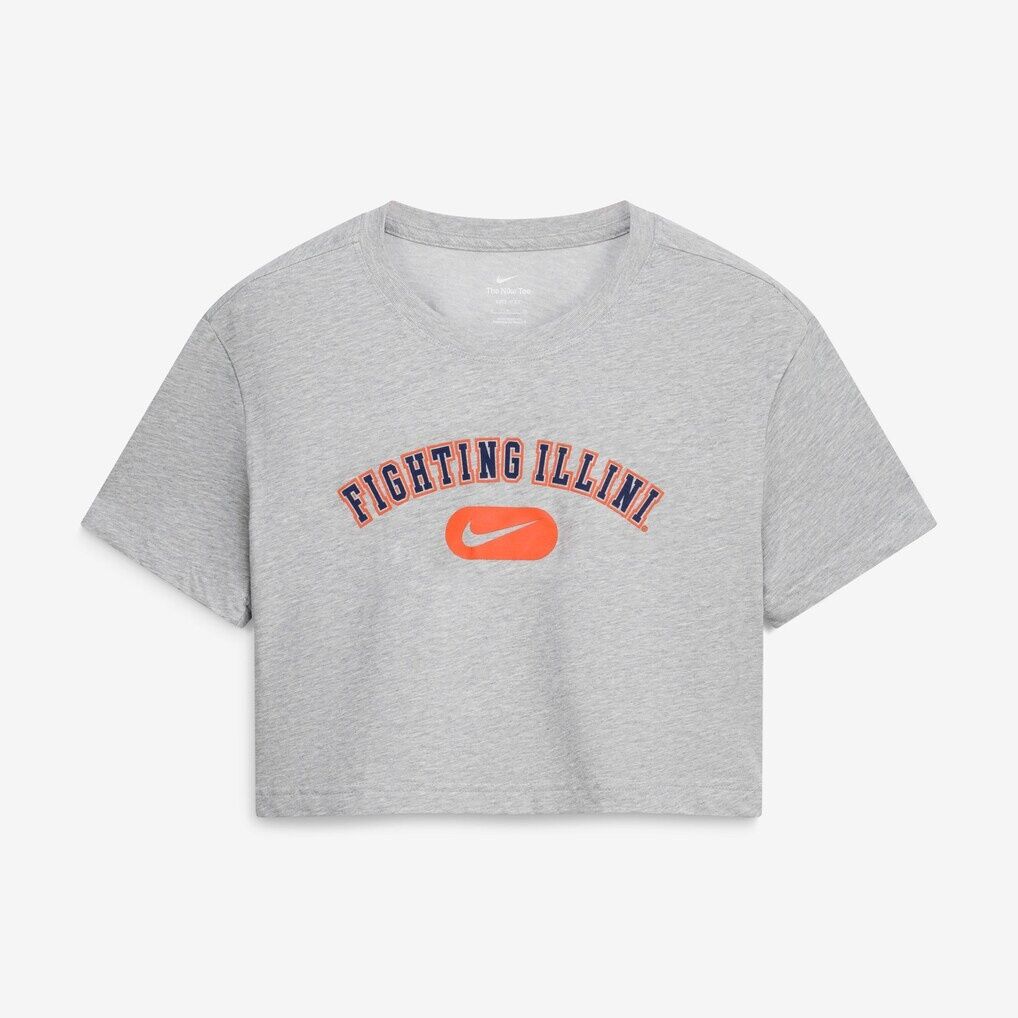 Illinois Fighting Illini Nike Women's Dri-FIT Cropped T-Shirt - Heather Gray