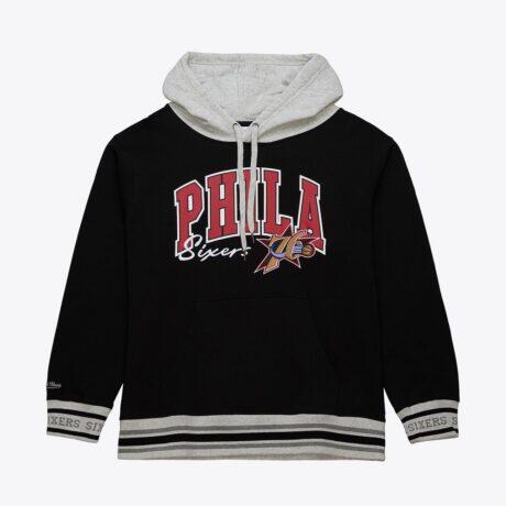 Philadelphia 76ers Mitchell & Ness Premium Fleece Vintage Logo Pullover Hoodie - Black - Front View