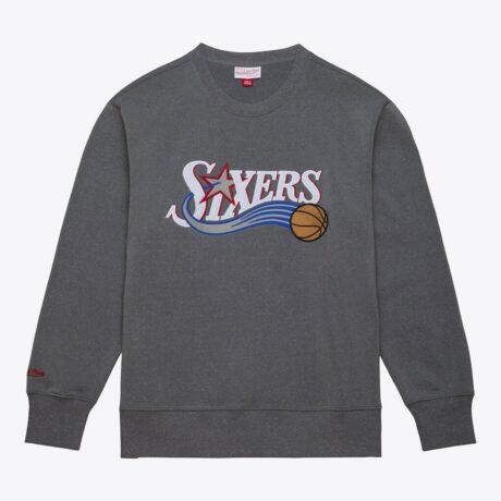 Philadelphia 76ers Mitchell & Ness Snow Washed Fleece Crewneck - - Front View