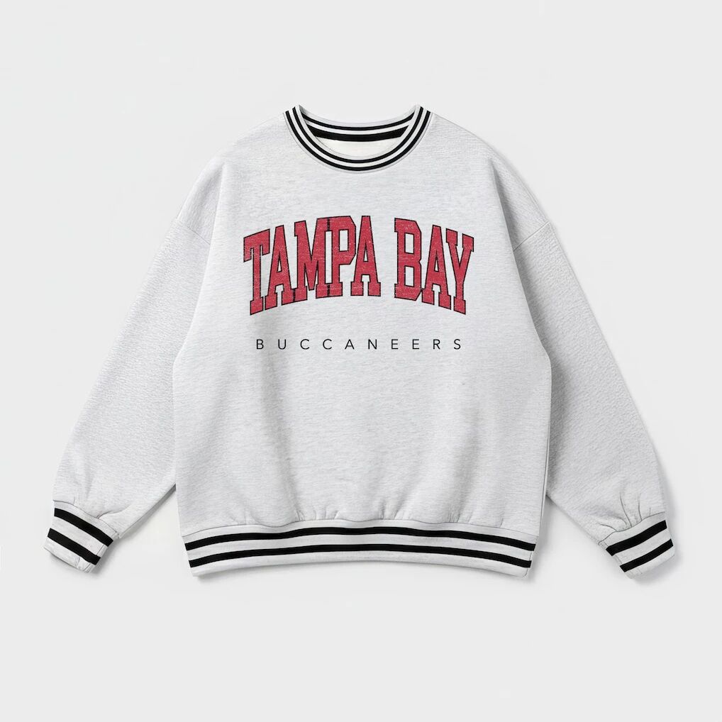 Tampa Bay Buccaneers Gameday Couture Women's Oversized Easy Energy Ringer Stripe Sweatshirt - Ash