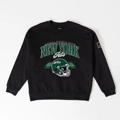 New York Jets Gameday Couture Women's Field Focus Black Label Premium Drop Shoulder Sweatshirt - Black - Front View