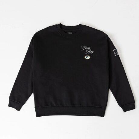 Green Bay Packers Gameday Couture Women's Classic Charm Black Label Premium Drop Shoulder Sweatshirt - Black - Front View
