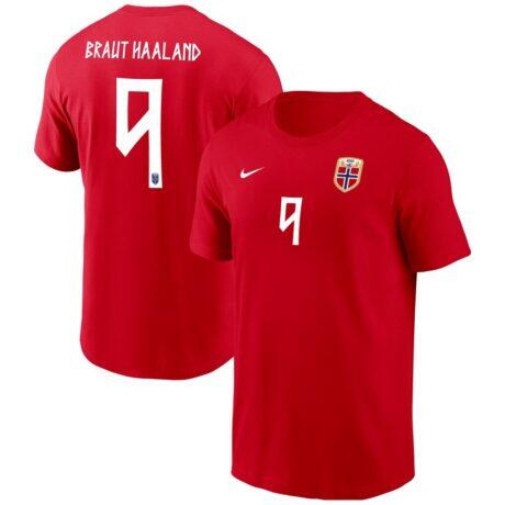 Erling Haaland Norway National Team Nike Name & Number T-Shirt - Red - Front View