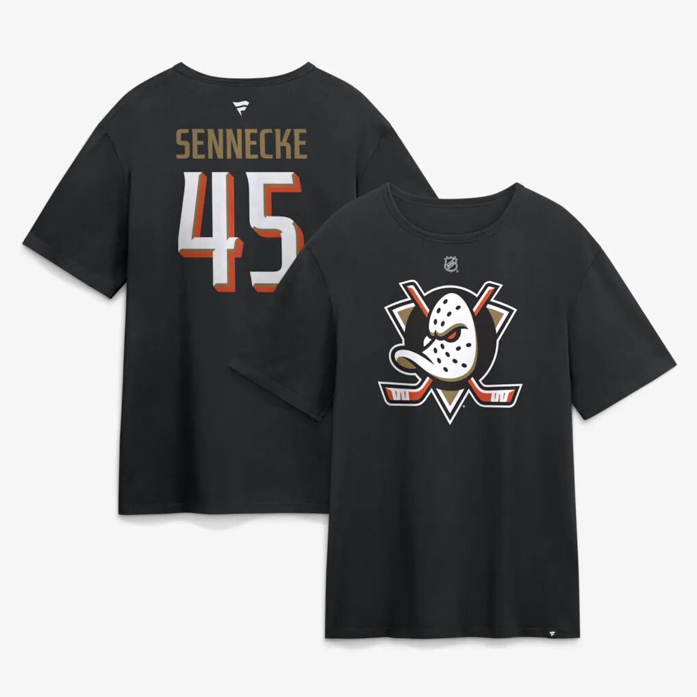 Beckett Sennecke Anaheim Ducks Fashion7 Authentic Stack Name & Number T-Shirt