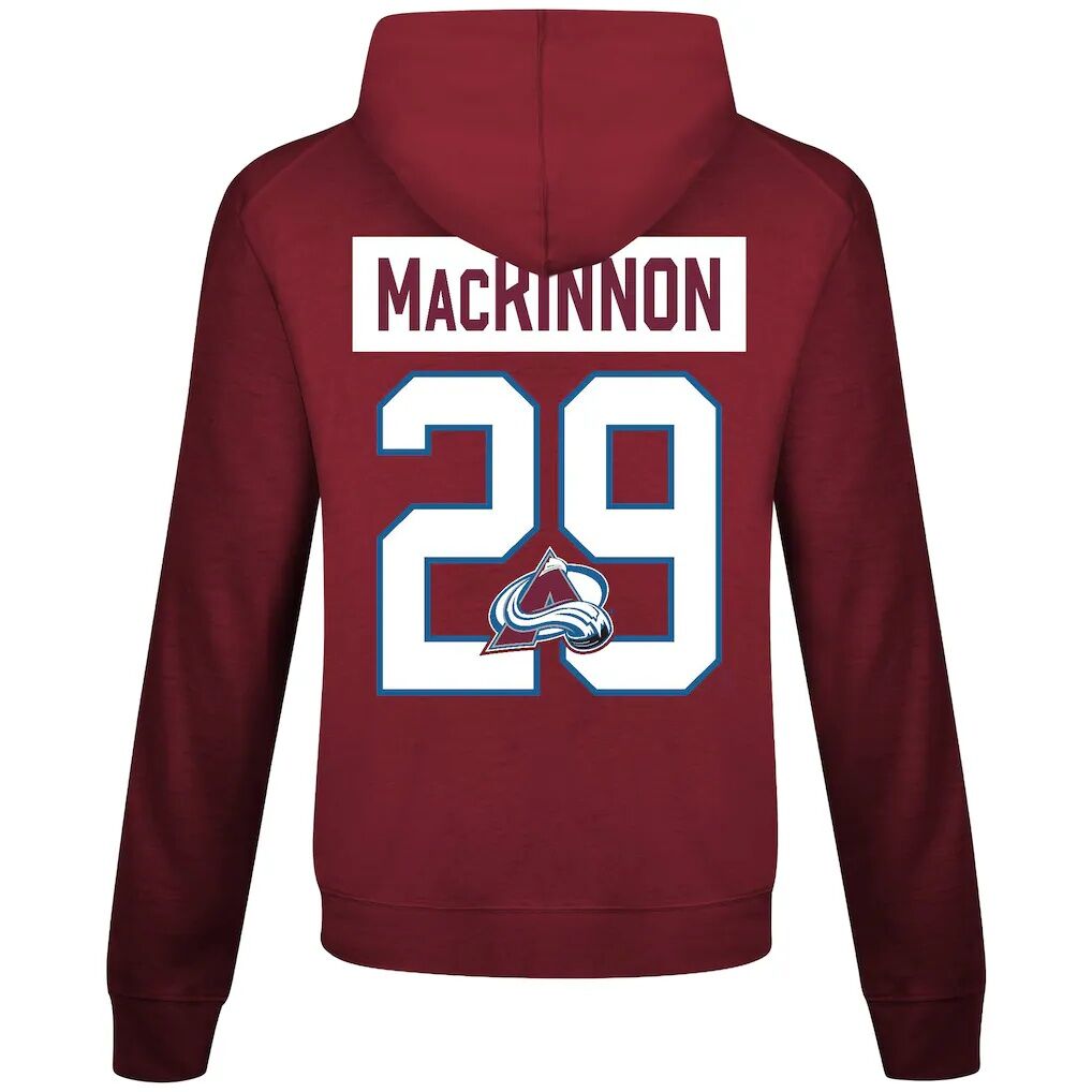 Nathan MacKinnon Colorado Avalanche Levelwear Relay Name & Number Long Sleeve Hooded T-Shirt - Burgundy