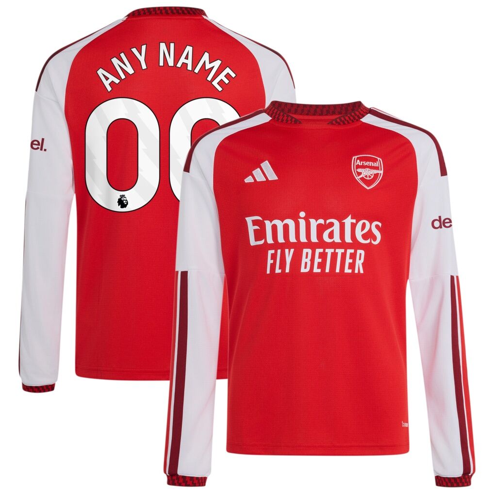 Arsenal adidas Youth 2026/27 Home Replica Custom Long Sleeve Jersey