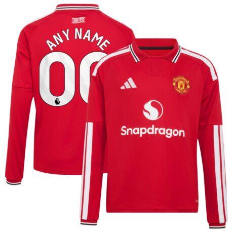 Manchester United adidas Youth 2026/27 Home Replica Long Sleeve Custom Jersey - Red - Front View