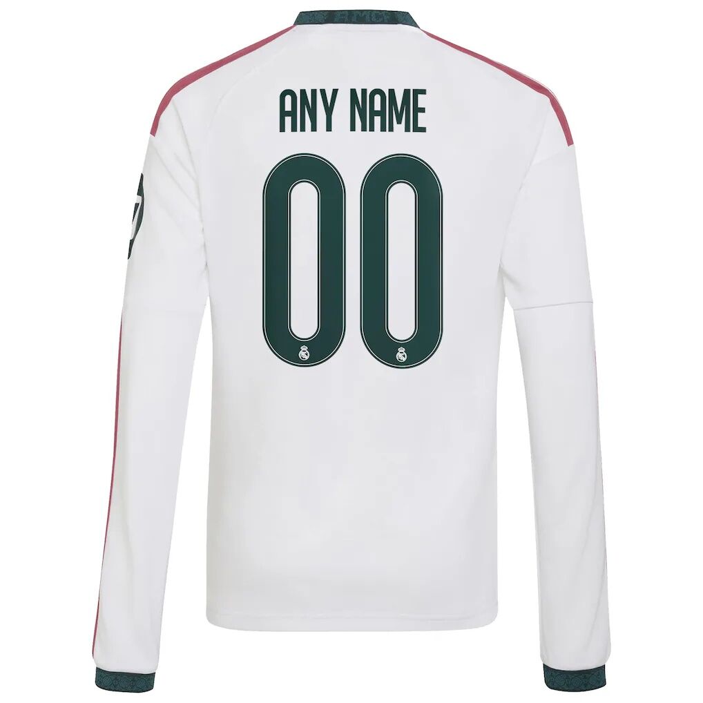Real Madrid adidas Youth 2026/27 Home Replica Custom Long Sleeve Jersey