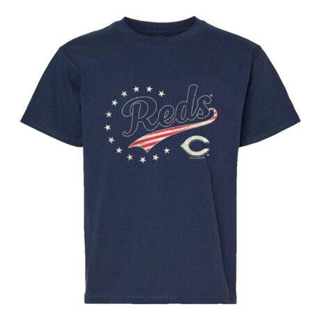 Cincinnati Reds Soft as a Grape Youth Americana T-Shirt - Navy - Front View