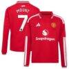 Mason Mount Manchester United adidas Youth 2026/27 Home Replica Long Sleeve Jersey - Red - Front View