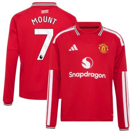 Mason Mount Manchester United adidas Youth 2026/27 Home Replica Long Sleeve Jersey - Red - Front View
