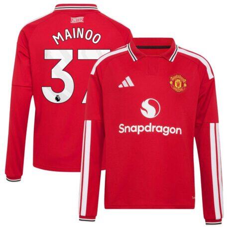 Kobbie Mainoo Manchester United adidas Youth 2026/27 Home Replica Long Sleeve Jersey - Red - Front View