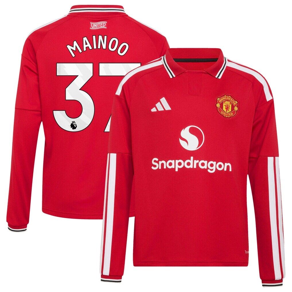 Kobbie Mainoo Manchester United adidas Youth 2026/27 Home Replica Long Sleeve Jersey