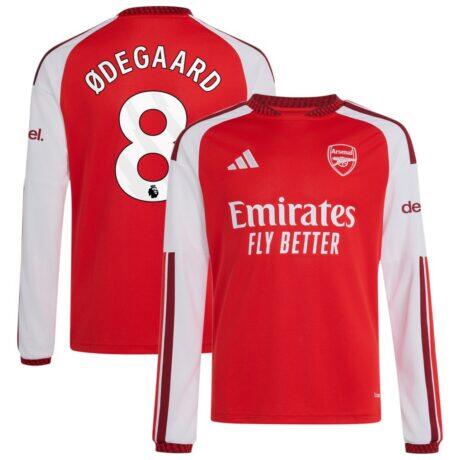Martin Ødegaard Arsenal adidas Youth 2026/27 Home Replica Long Sleeve Jersey - Red - Front View