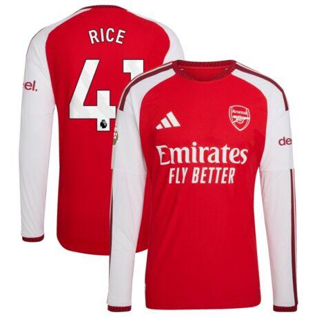 Declan Rice Arsenal adidas 2026/27 Home Authentic Long Sleeve Jersey - Red - Front View