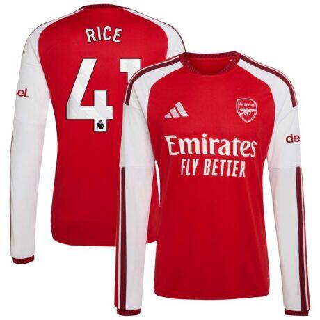 Declan Rice Arsenal adidas 2026/27 Home Replica Long Sleeve Jersey - Red - Front View
