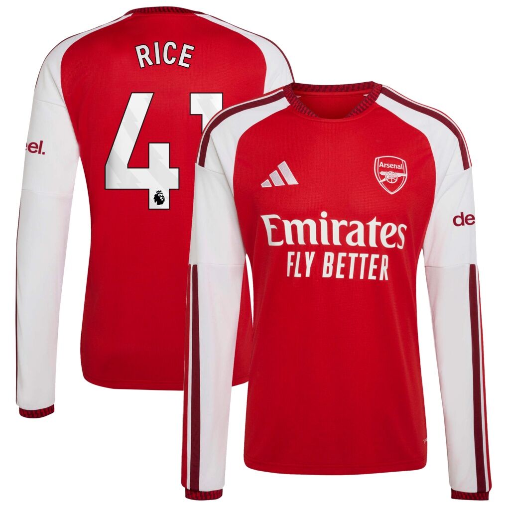 Declan Rice Arsenal adidas 2026/27 Home Replica Long Sleeve Jersey