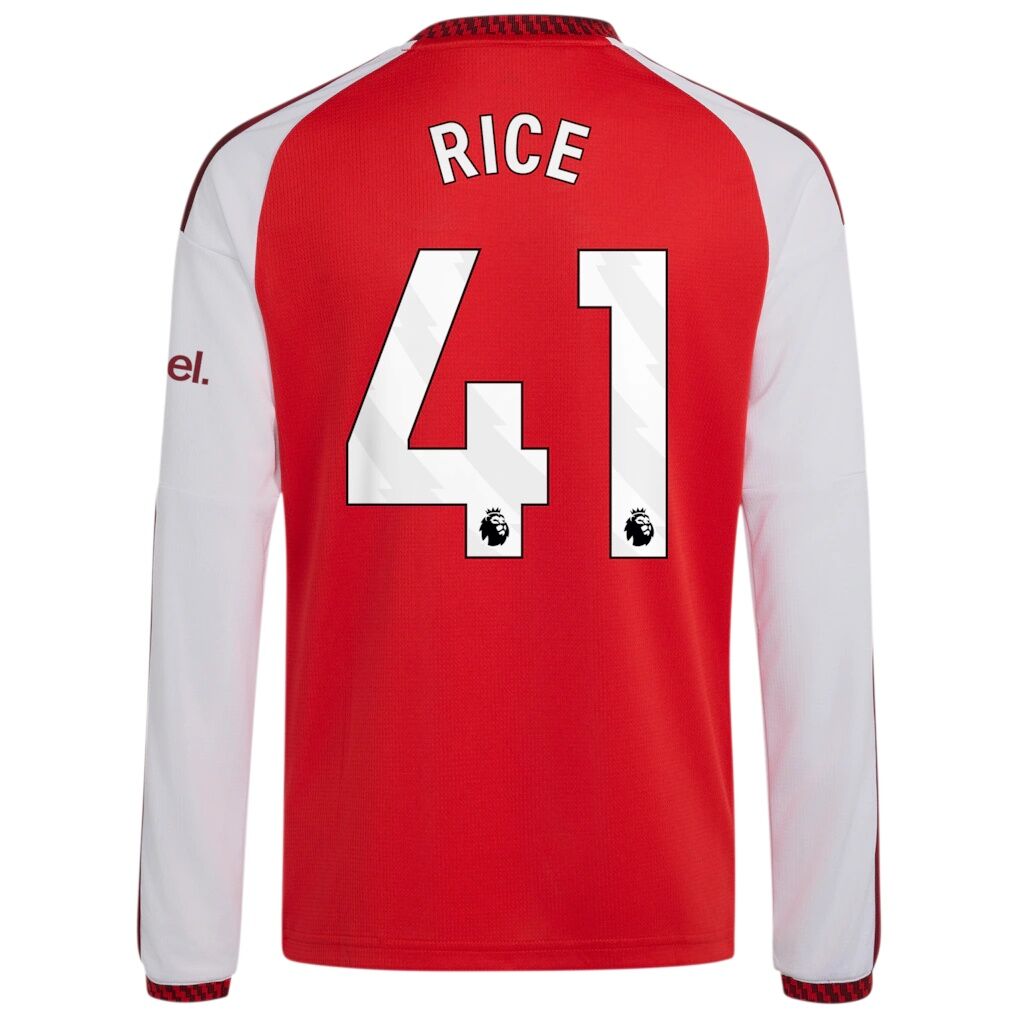 Declan Rice Arsenal adidas Youth 2026/27 Home Replica Long Sleeve Jersey
