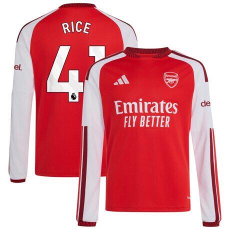 Declan Rice Arsenal adidas Youth 2026/27 Home Replica Long Sleeve Jersey - Red - Front View