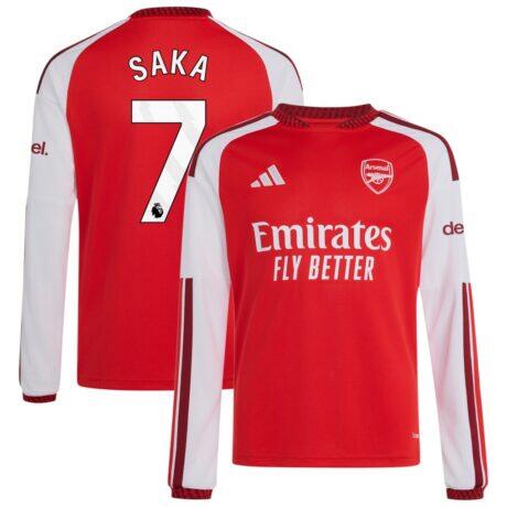 Bukayo Saka Arsenal adidas Youth 2026/27 Home Replica Long Sleeve Jersey - Red - Front View