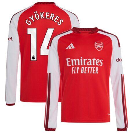 Viktor Gyökeres Arsenal adidas Youth 2026/27 Home Replica Long Sleeve Jersey - Red - Front View
