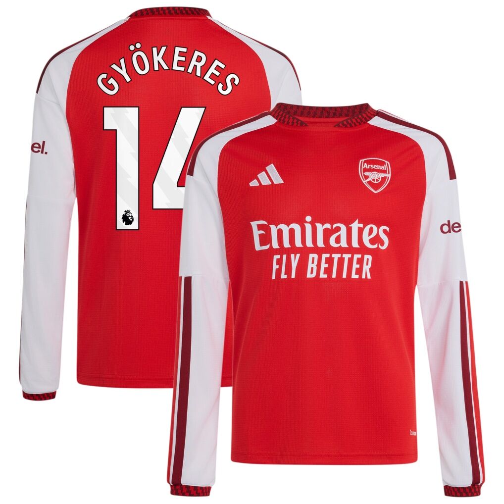 Viktor Gyökeres Arsenal adidas Youth 2026/27 Home Replica Long Sleeve Jersey