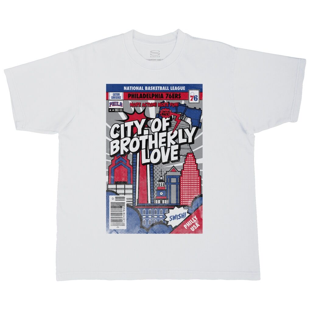 Philadelphia 76ers Stadium Essentials Unisex Comic Book Cover Boxy T-Shirt