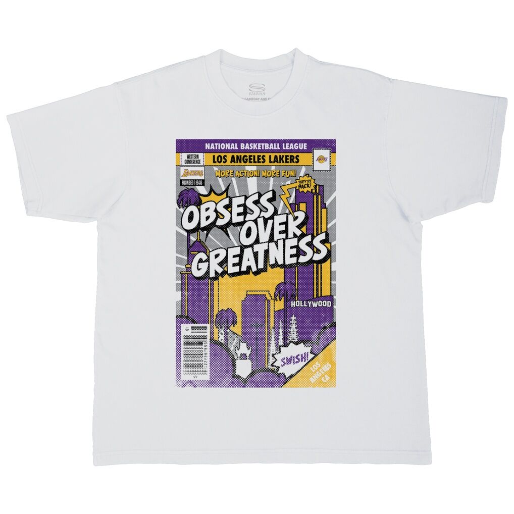 Los Angeles Lakers Stadium Essentials Unisex Comic Book Cover Boxy T-Shirt