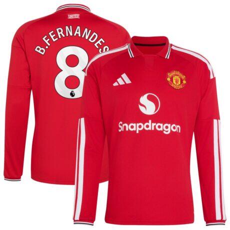 Bruno Fernandes Manchester United adidas 2026/27 Home Replica Long Sleeve Jersey - Red - Front View