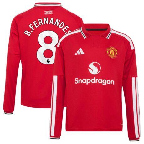 Bruno Fernandes Manchester United adidas Youth 2026/27 Home Replica Long Sleeve Jersey - Red - Front View
