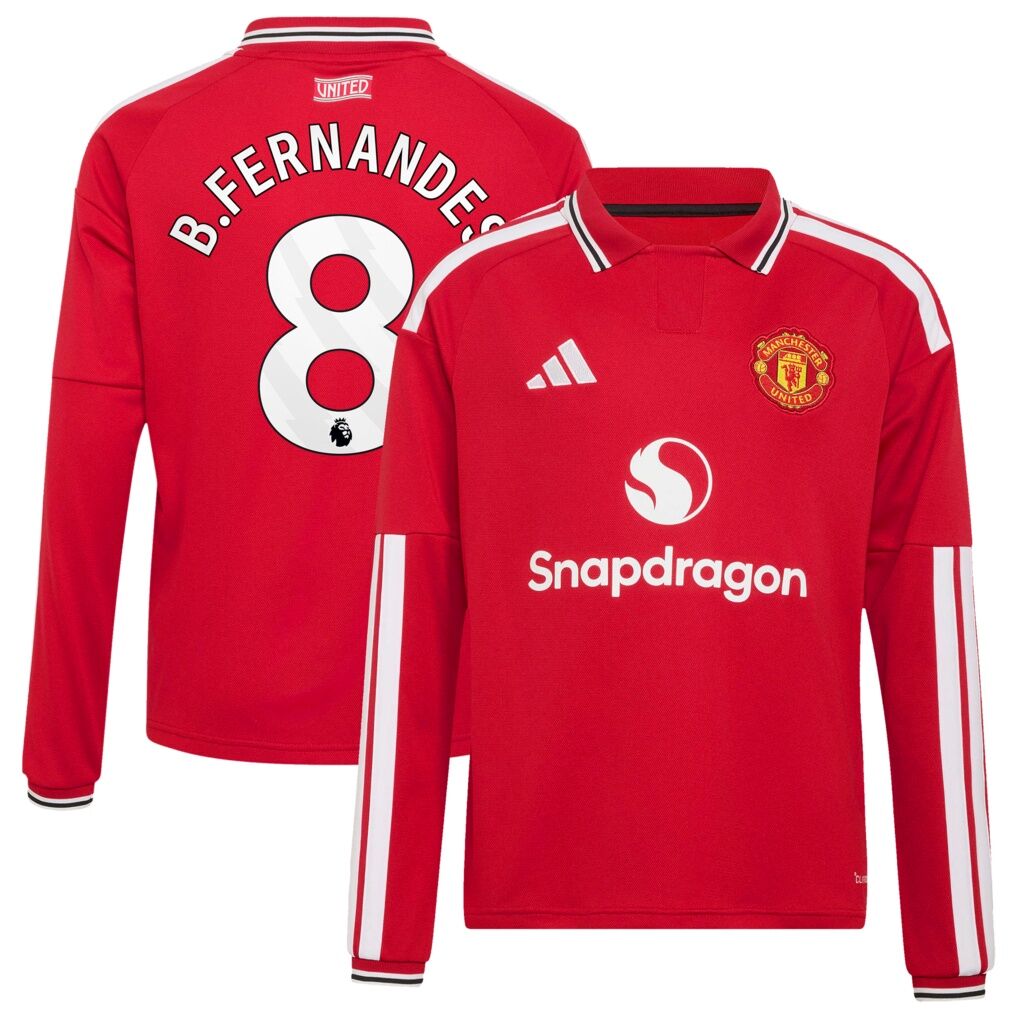 Bruno Fernandes Manchester United adidas Youth 2026/27 Home Replica Long Sleeve Jersey