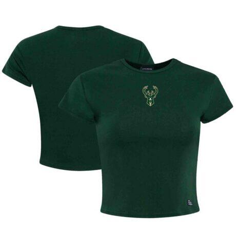 Milwaukee Bucks Hype and Vice Women's Small Logo Cropped Baby T-Shirt - - Front View