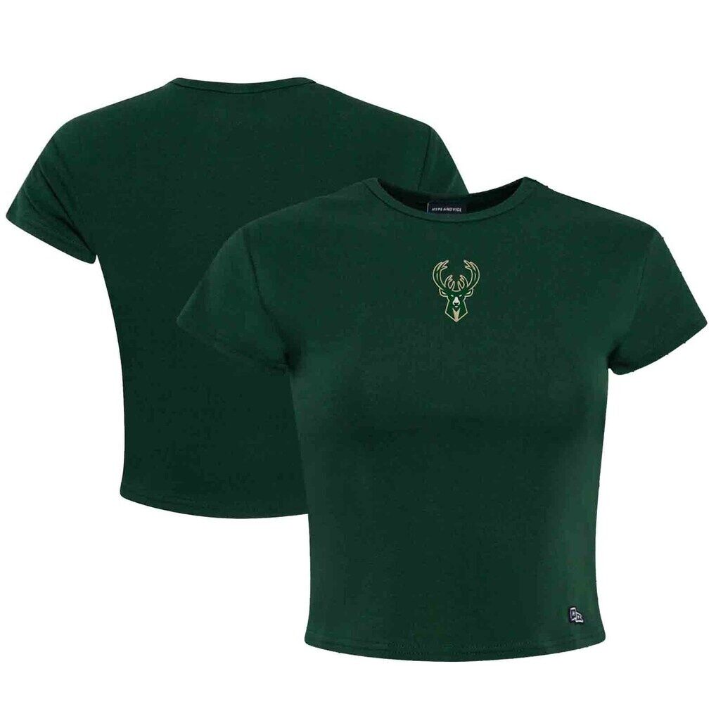 Milwaukee Bucks Hype and Vice Women's Small Logo Cropped Baby T-Shirt - Hunter Green