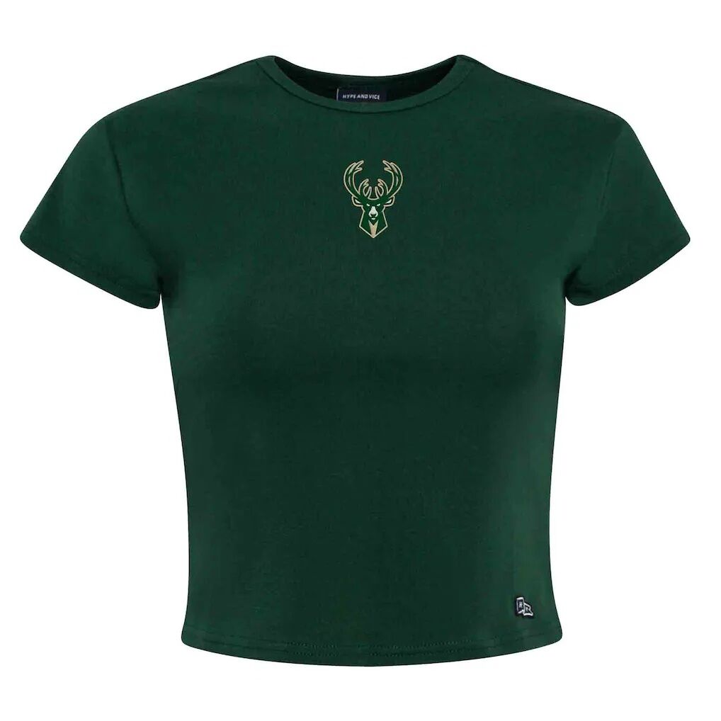 Milwaukee Bucks Hype and Vice Women's Small Logo Cropped Baby T-Shirt - Hunter Green