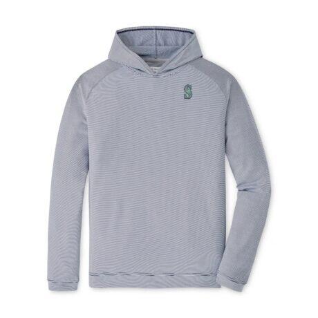 Seattle Mariners Peter Millar Pine Sugar Stripe Performance Hoodie - Navy - Front View
