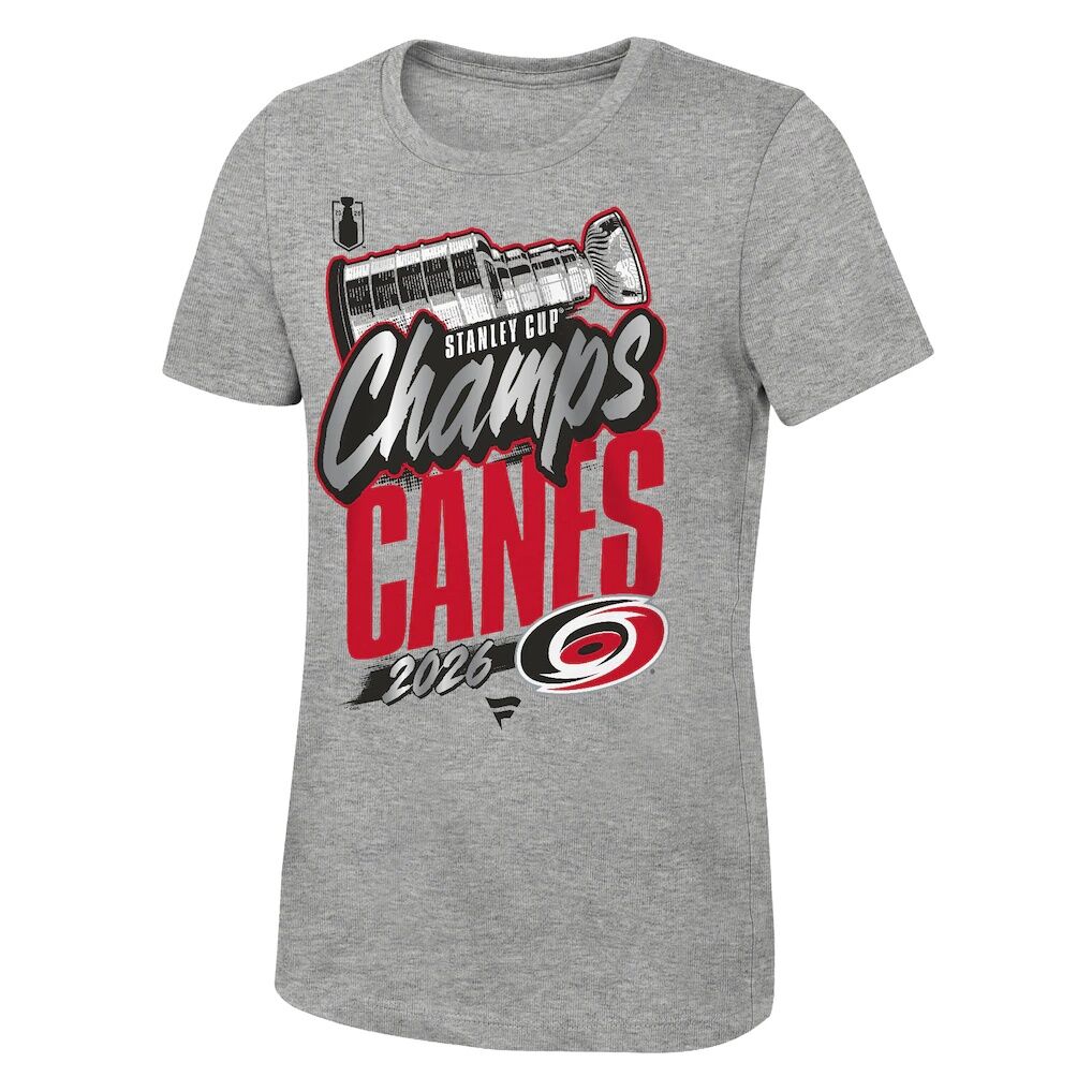 Carolina Hurricanes Fashion7 Girls Youth 2026 Stanley Cup Champions Replica Locker Room T-Shirt - Heather Gray