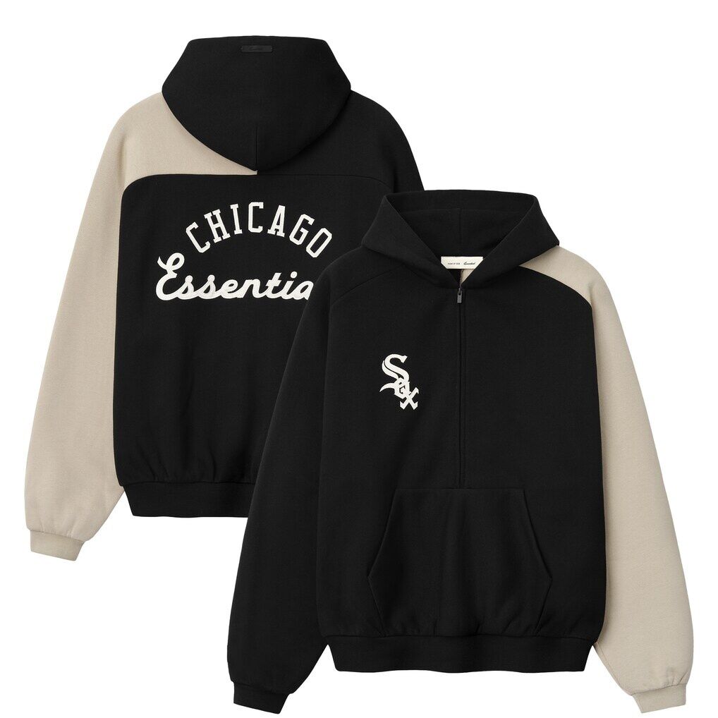 Chicago White Sox Fear of God x MLB Unisex Half-Zip Raglan Sport Hoodie - Black/Khaki