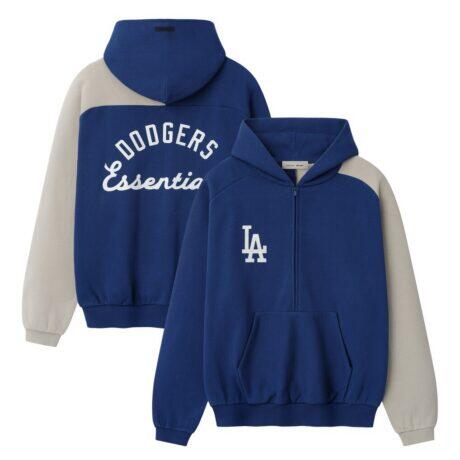Los Angeles Dodgers Fear of God x MLB Unisex Half-Zip Raglan Sport Hoodie - Royal/Gray