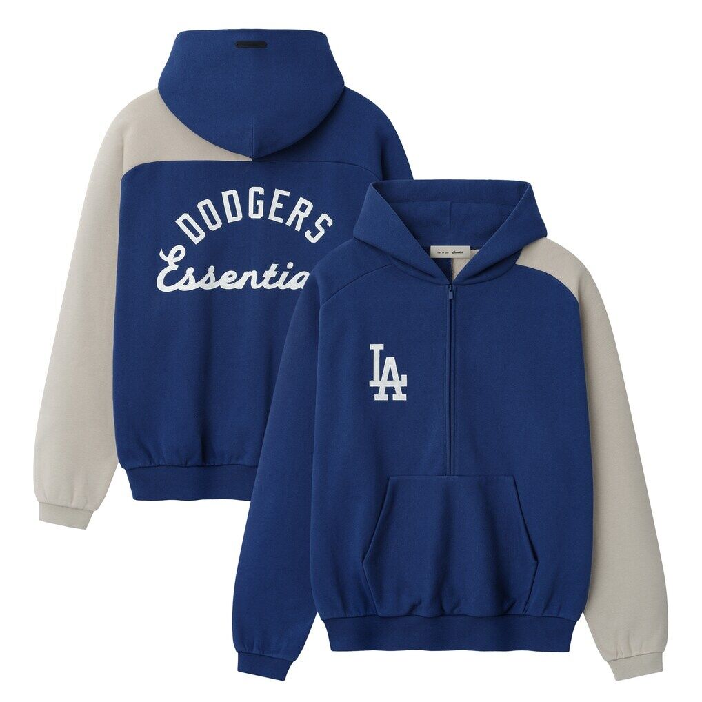 Los Angeles Dodgers Fear of God x MLB Unisex Half-Zip Raglan Sport Hoodie – Royal/Gray