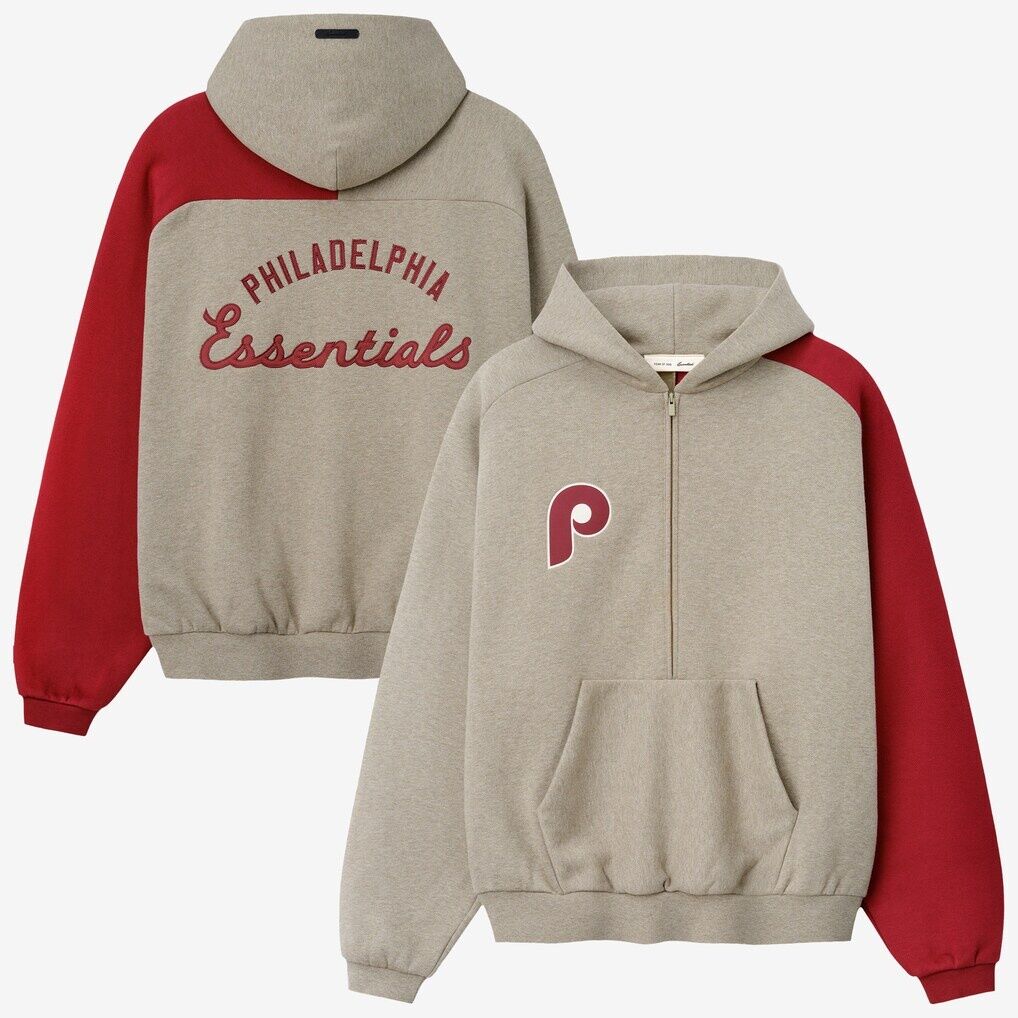 Philadelphia Phillies Fear of God x MLB Half-Zip Raglan Sport Hoodie - Heather Gray/Burgundy
