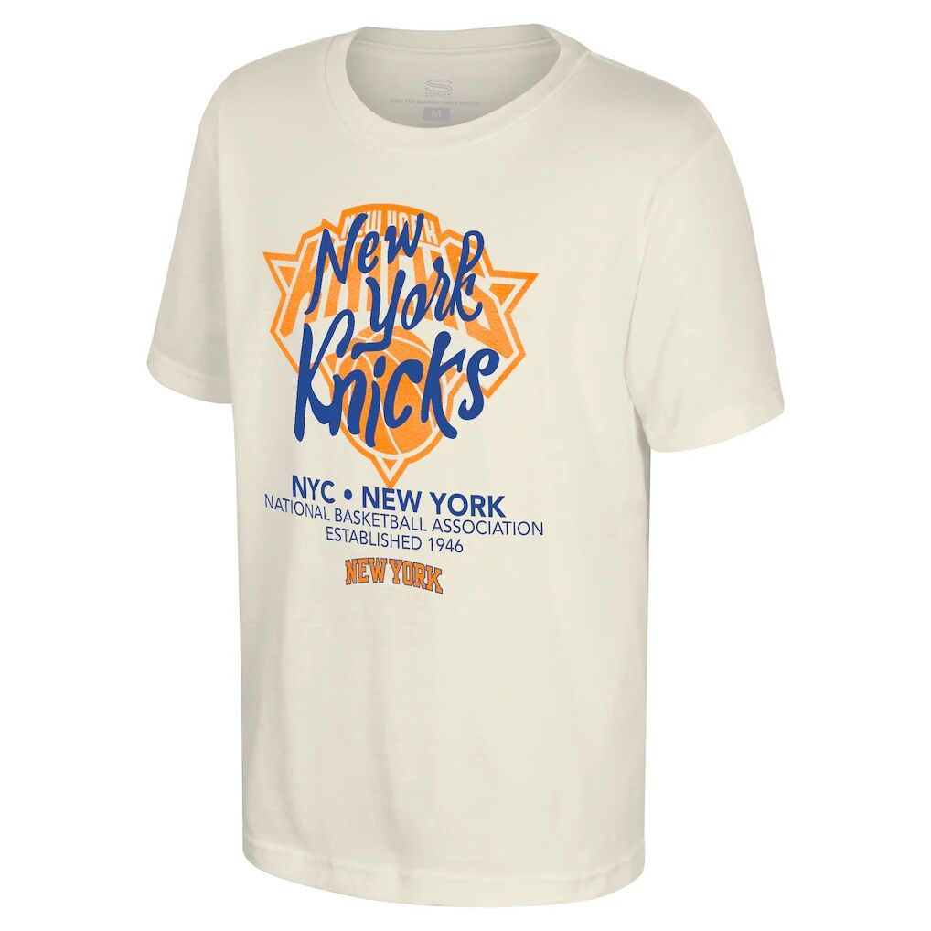 New York Knicks Stadium Essentials Youth Wallscript T-Shirt – Natural