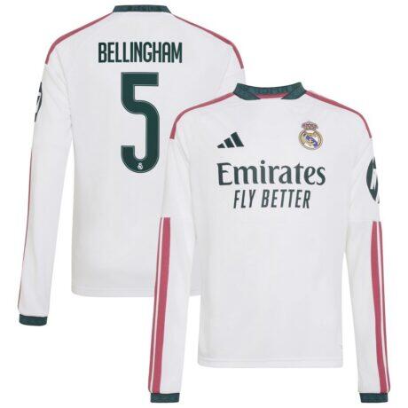 Jude Bellingham Real Madrid adidas Youth 2026/27 Home Replica Long Sleeve Jersey - White - Front View