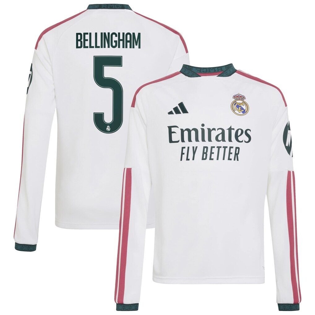 Jude Bellingham Real Madrid adidas Youth 2026/27 Home Replica Long Sleeve Jersey