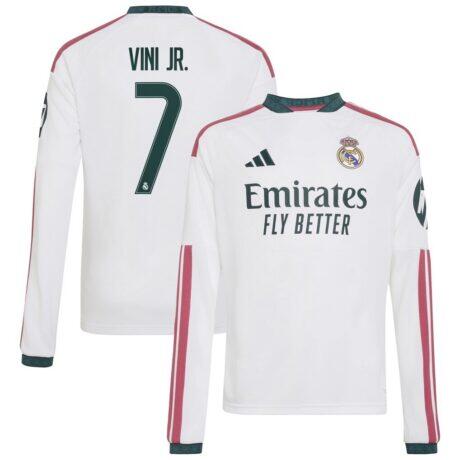 Vini Jr. Real Madrid adidas Youth 2026/27 Home Replica Long Sleeve Jersey - White - Front View