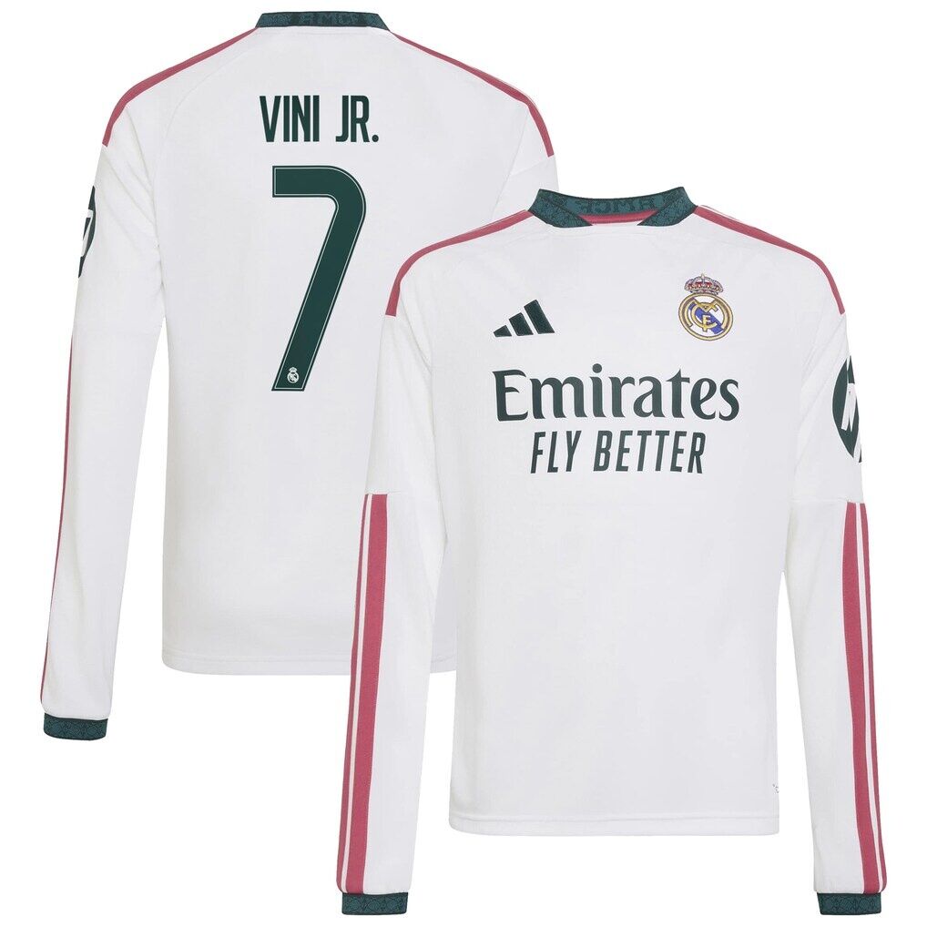 Vini Jr. Real Madrid adidas Youth 2026/27 Home Replica Long Sleeve Jersey