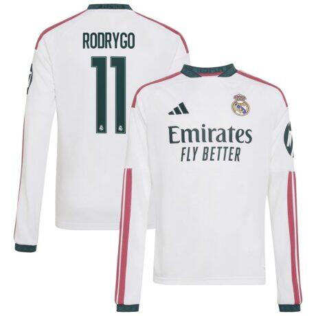Rodrygo Real Madrid adidas Youth 2026/27 Home Replica Long Sleeve Jersey - White - Front View