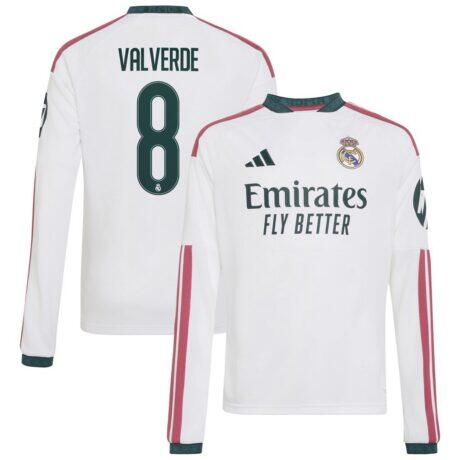 Federico Valverde Real Madrid adidas Youth 2026/27 Home Replica Long Sleeve Jersey - White - Front View