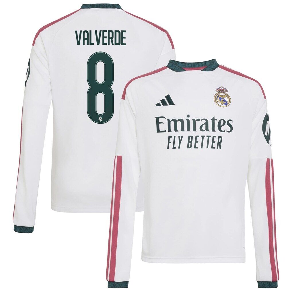 Federico Valverde Real Madrid adidas Youth 2026/27 Home Replica Long Sleeve Jersey